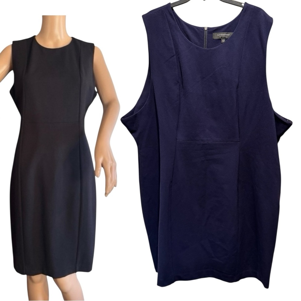 Liverpool Sheath Dress Womens Size 16/33 Stretch Ponte Fabric Zip Up Cadet Blue